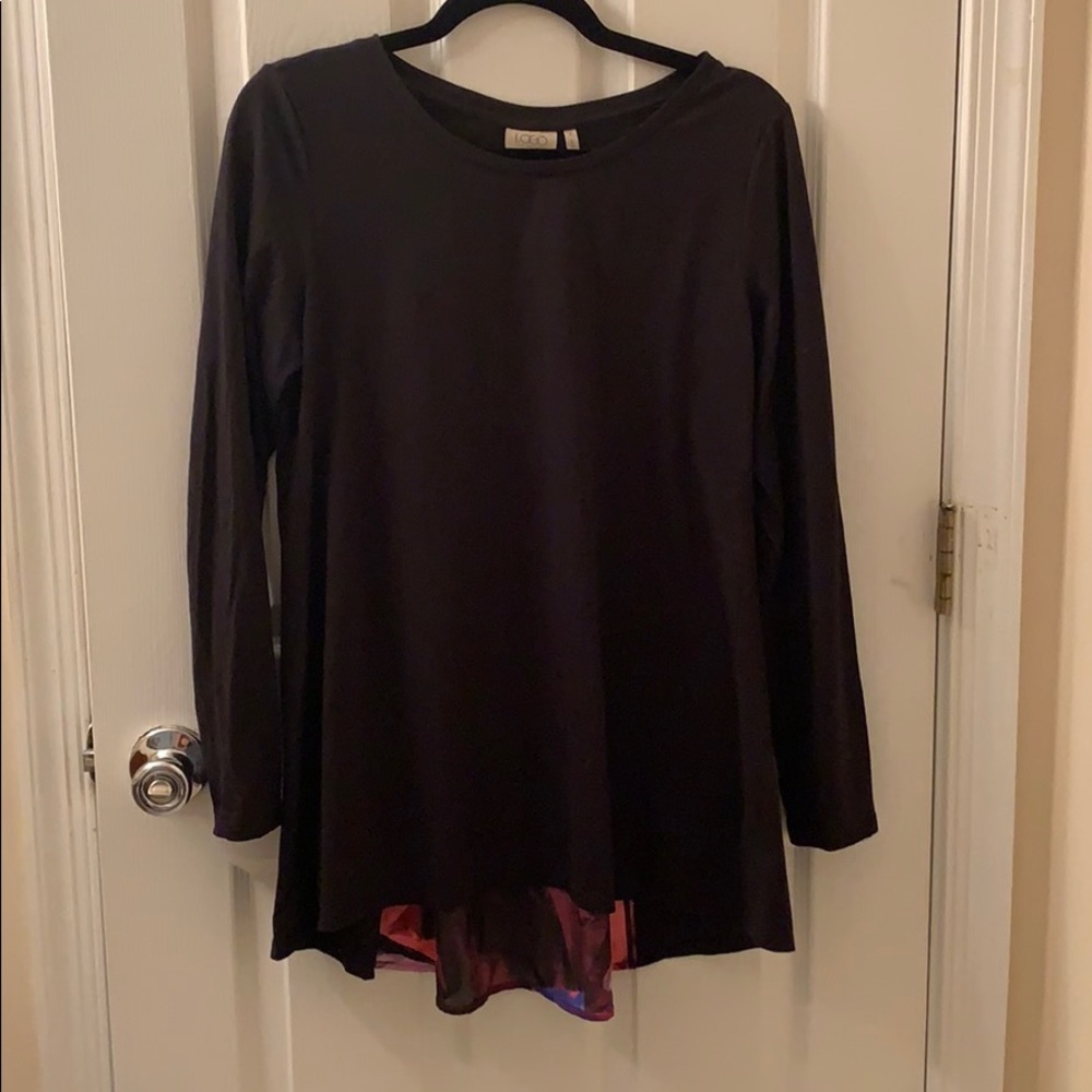 LOGO Scoop Neck Knit Top w/ Printed Godet